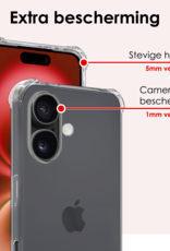 NoXx Hoes Geschikt voor iPhone 16 Hoesje Siliconen Cover Shock Proof Back Case Shockproof Hoes Met Screenprotector - Transparant