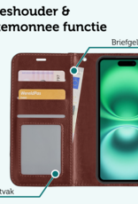 Forterra Hoesje Geschikt voor iPhone 16 Book Case Kunstleer Hoes Met Screenprotector - Hoes Geschikt voor iPhone 16 Hoesje Bookcase Met Pasjeshouder - Bruin
