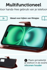 Forterra Hoesje Geschikt voor iPhone 16 Book Case Kunstleer Hoes Met 2x Screenprotector - Hoes Geschikt voor iPhone 16 Hoesje Bookcase Met Pasjeshouder - Bruin