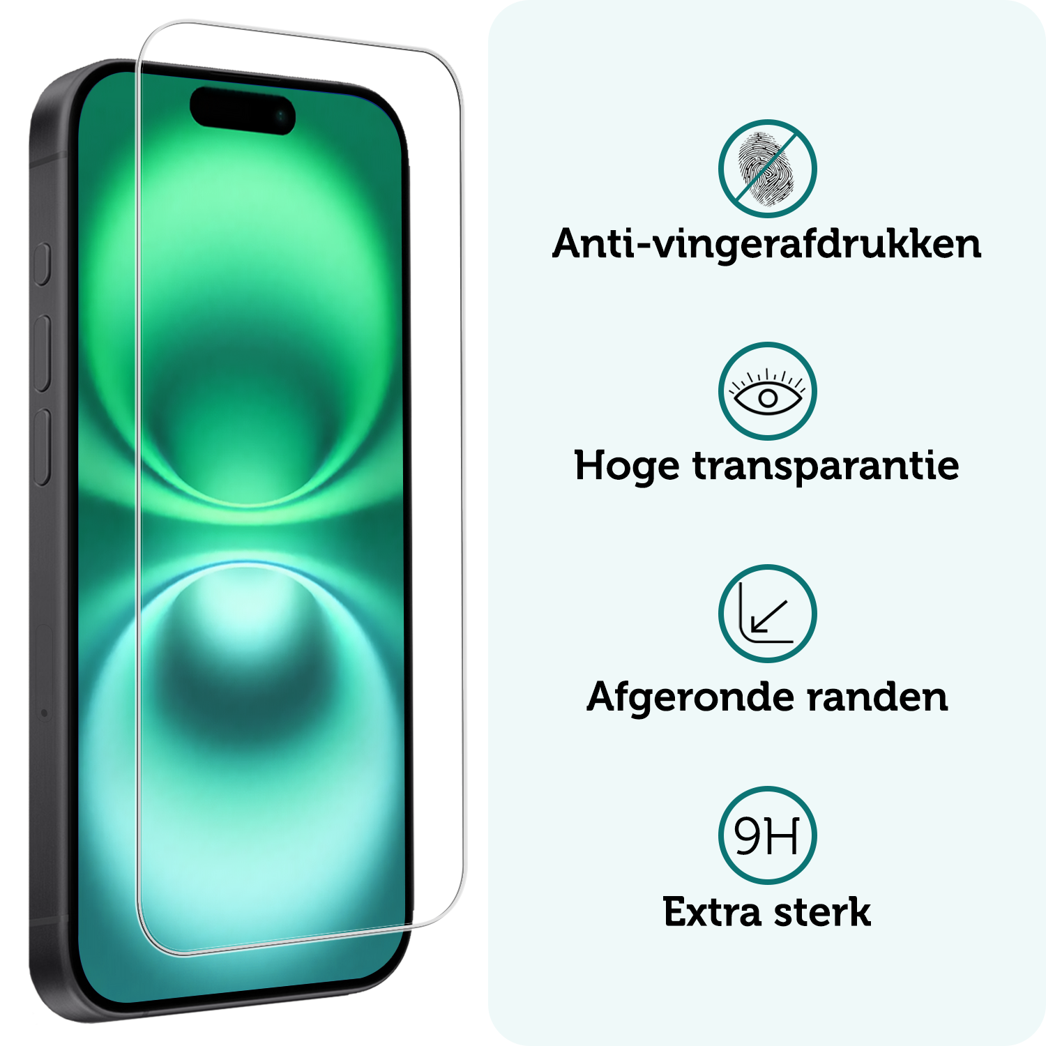 Forterra Hoesje Geschikt voor iPhone 16 Book Case Kunstleer Hoes Met Screenprotector - Hoes Geschikt voor iPhone 16 Hoesje Bookcase Met Pasjeshouder - Donkerblauw