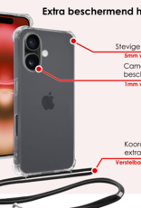 NoXx Hoes Geschikt voor iPhone 16 Hoesje Transparant Met Telefoonkoord Cover Shock Proof Case Koord Hoes
