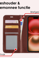 NoXx Hoes Geschikt voor iPhone 16 Hoesje Book Case Hoes Flip Cover Wallet Bookcase Met Screenprotector - Bruin
