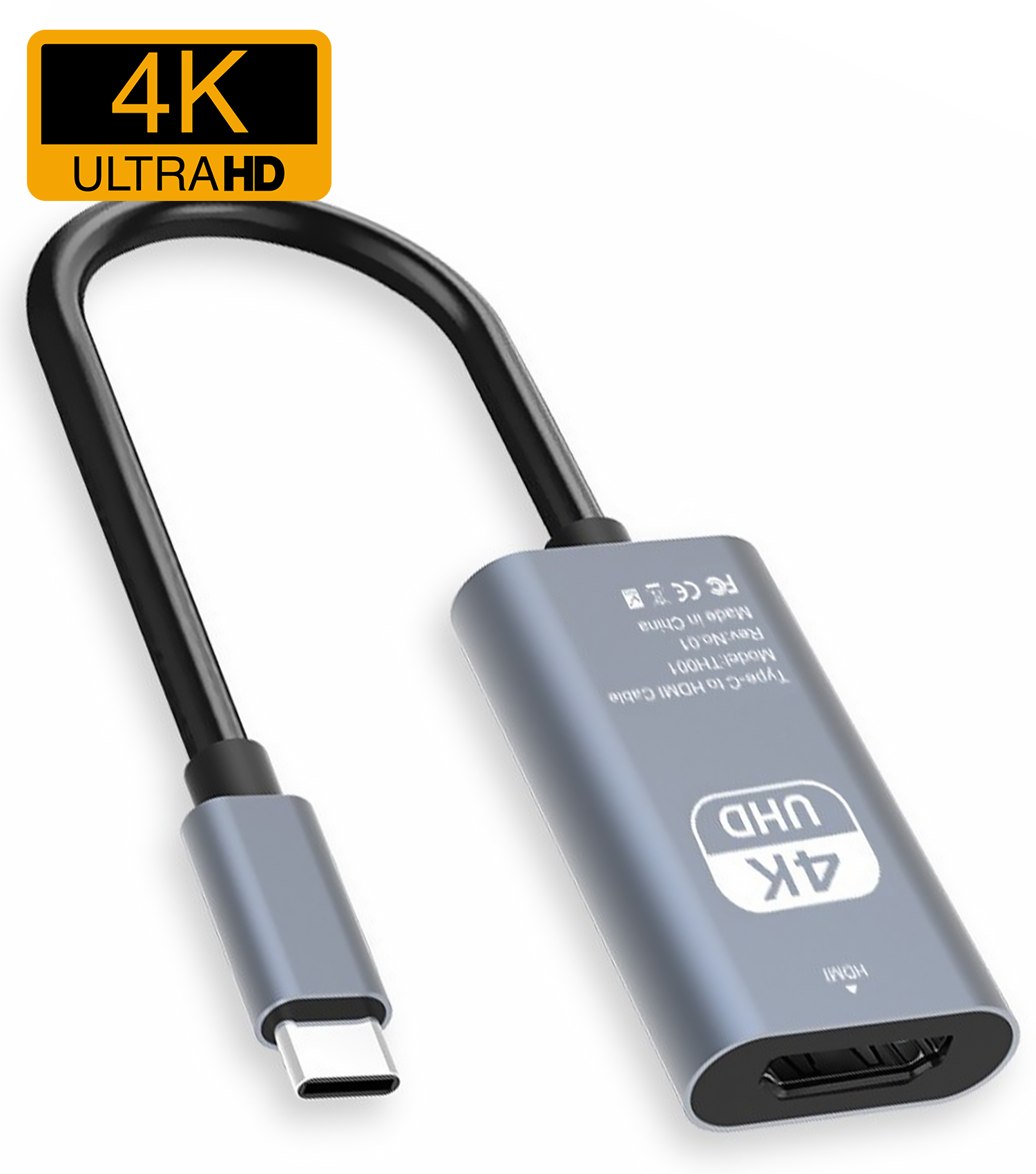 BASEY. USB C naar HDMI Kabel 4K HD 30Hz Kwaliteit - USB C naar HDMI Converter 15cm – Zwart