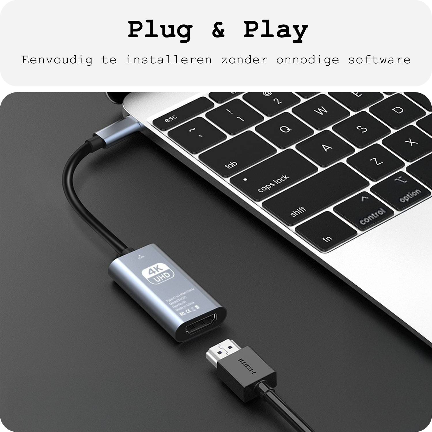 BASEY. USB C naar HDMI Kabel 4K HD 30Hz Kwaliteit - USB C naar HDMI Converter 15cm – Zwart