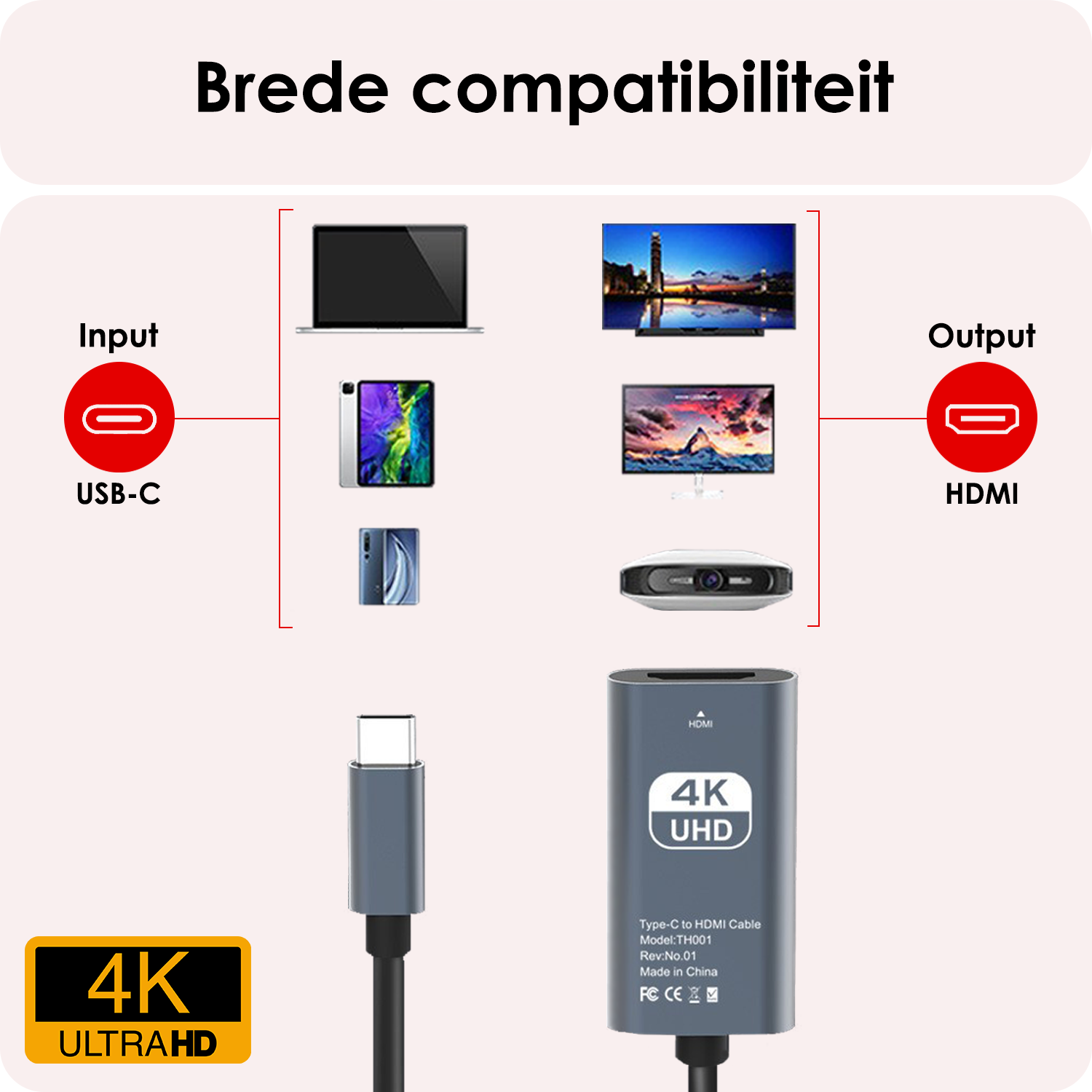 NoXx USB C naar HDMI Kabel 15 cm 30Hz 4K – Type C to HDMI Adapter Premium Kwaliteit – Zwart