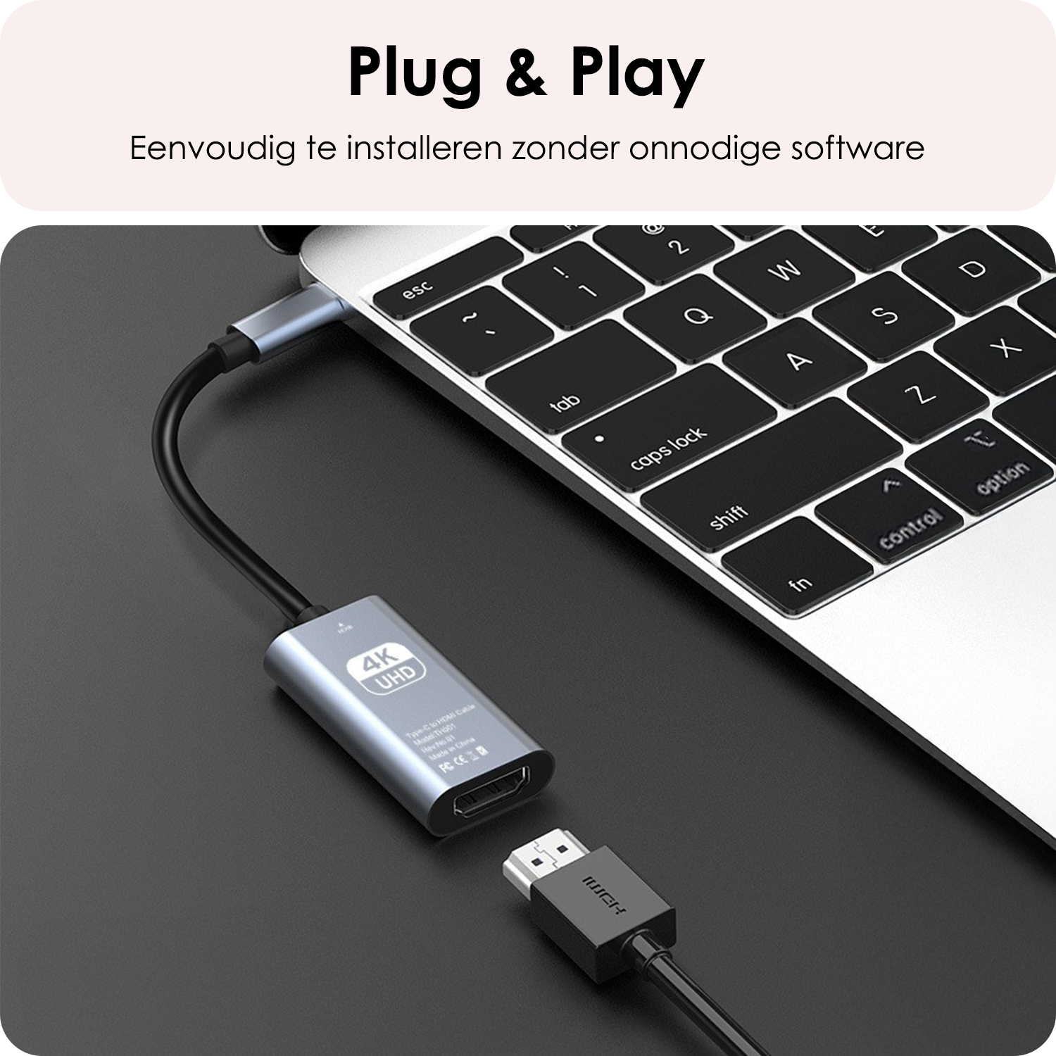 NoXx USB C naar HDMI Kabel 15 cm 30Hz 4K – Type C to HDMI Adapter Premium Kwaliteit – Zwart