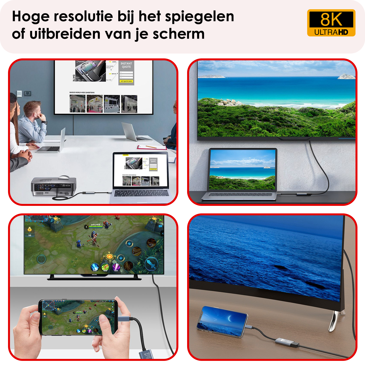 NoXx USB C naar HDMI Kabel 15 cm 60Hz 8K – Type C to HDMI Adapter Premium Kwaliteit – Zwart