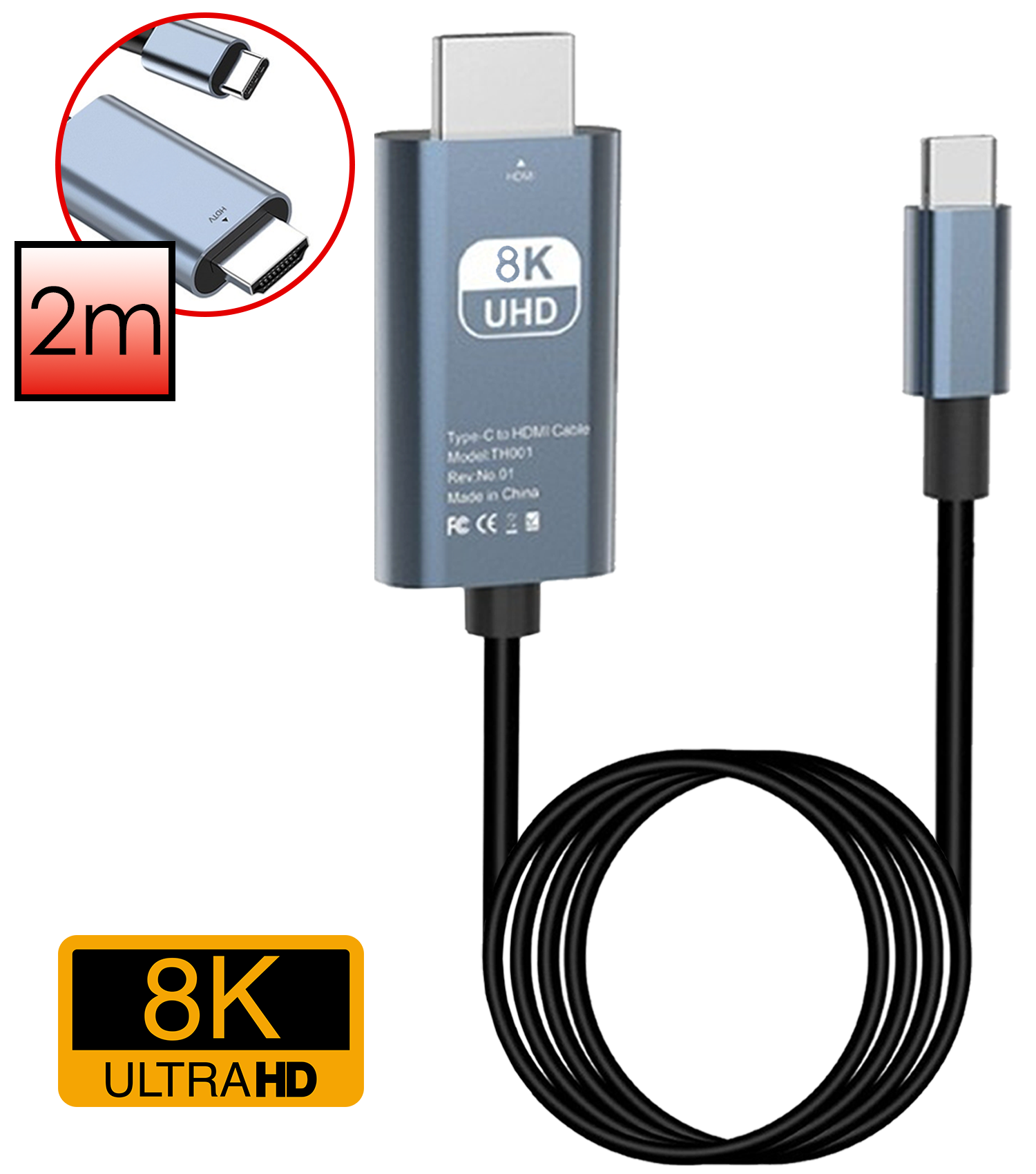 NoXx USB C naar HDMI Kabel 2 meter 60Hz 8K – Type C to HDMI Adapter Premium Kwaliteit – Zwart