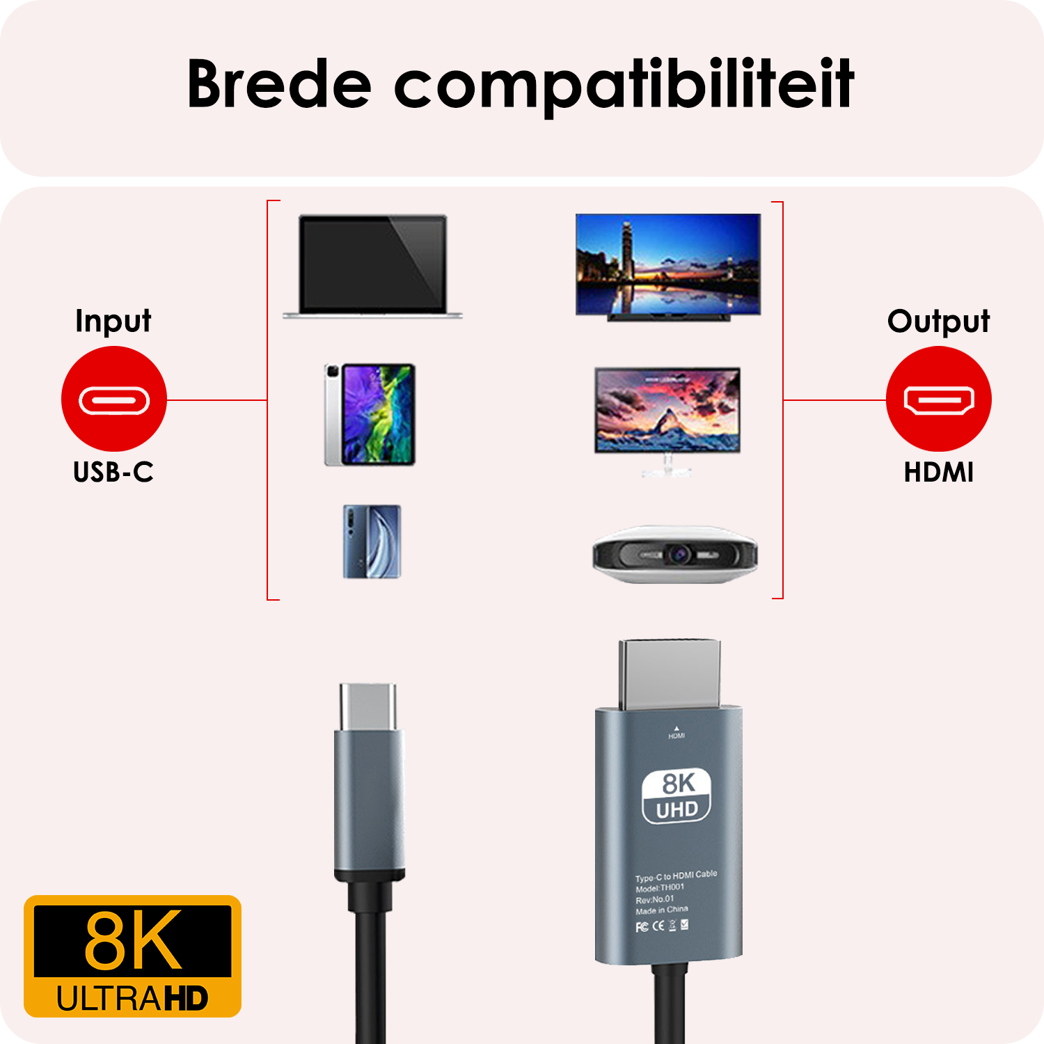NoXx USB C naar HDMI Kabel 2 meter 60Hz 8K – Type C to HDMI Adapter Premium Kwaliteit – Zwart