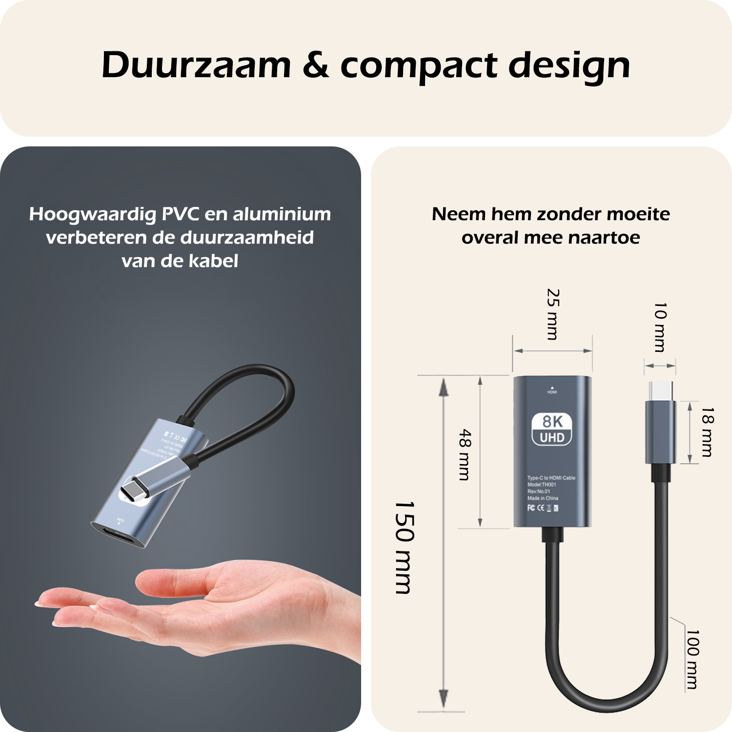 Nomfy USB C naar HDMI Converter 8K 60Hz Resolutie – USB-C naar HDMI Adapter 15 cm - Zwart
