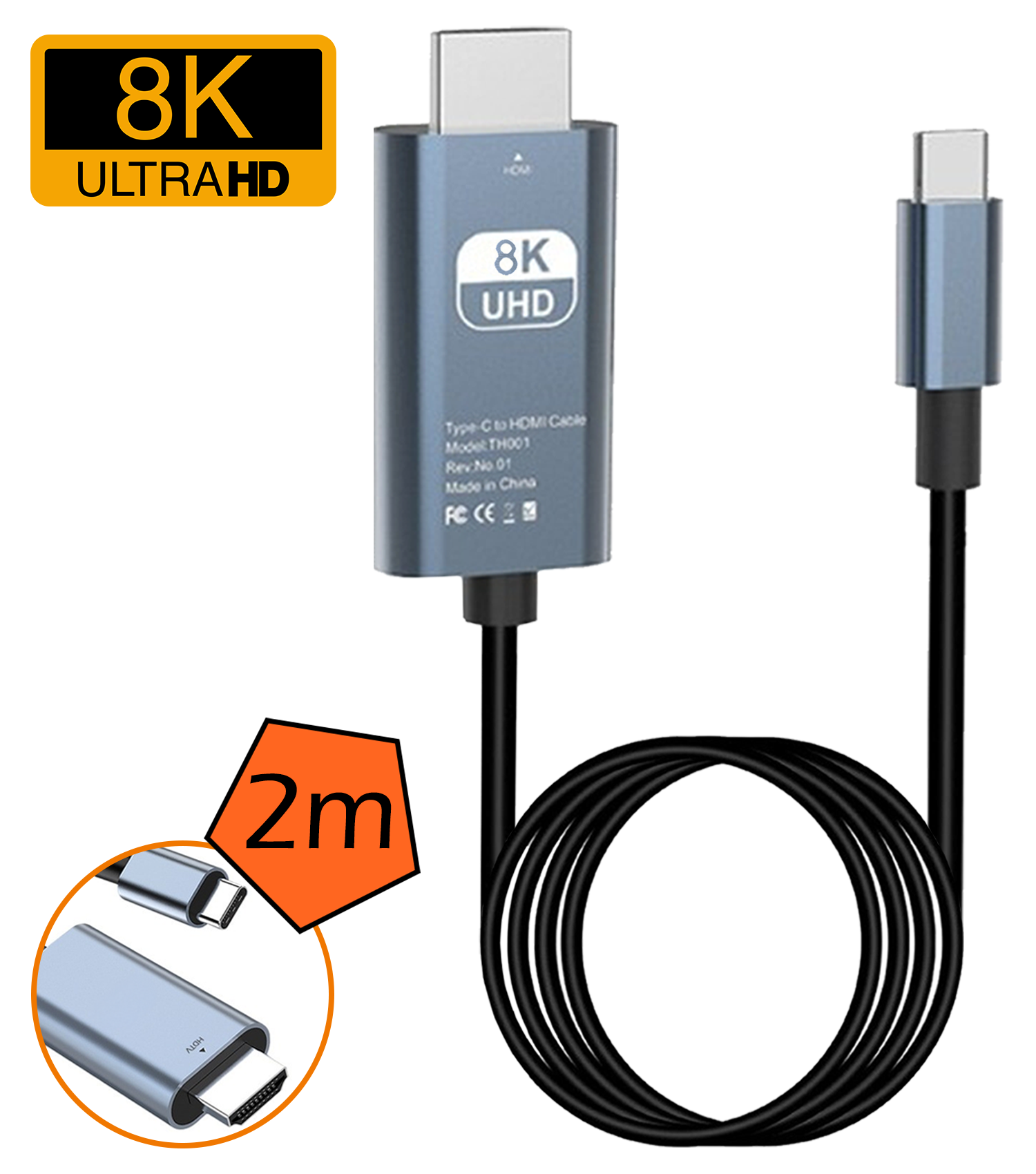 Nomfy USB C naar HDMI Converter 8K 60Hz Resolutie – USB-C naar HDMI Adapter 2 meter - Zwart