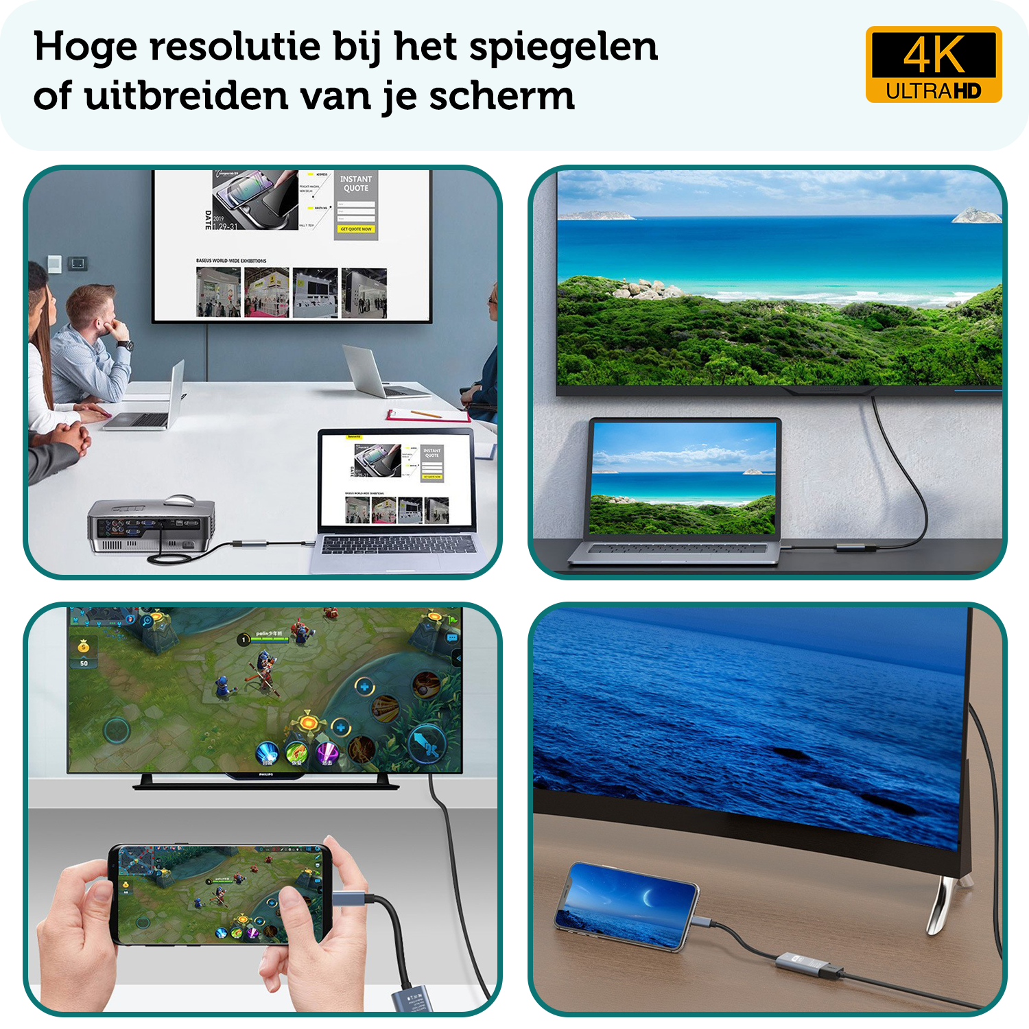 Forterra USB C naar HDMI Kabel Premium Kwaliteit 4K 30 Hz – USB C naar HDMI Adapter 15 cm - Zwart