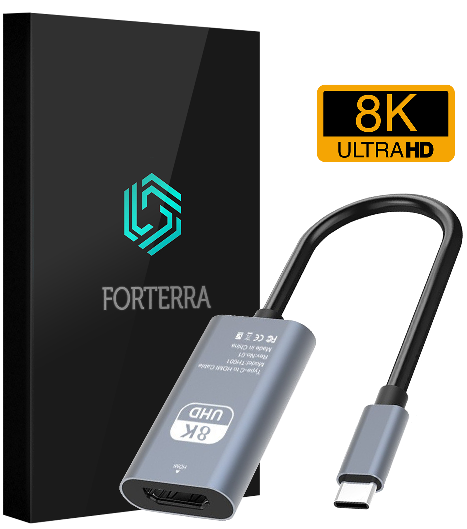 Forterra USB C naar HDMI Kabel Premium Kwaliteit 8K 60 Hz – USB C naar HDMI Adapter 15 cm - Zwart