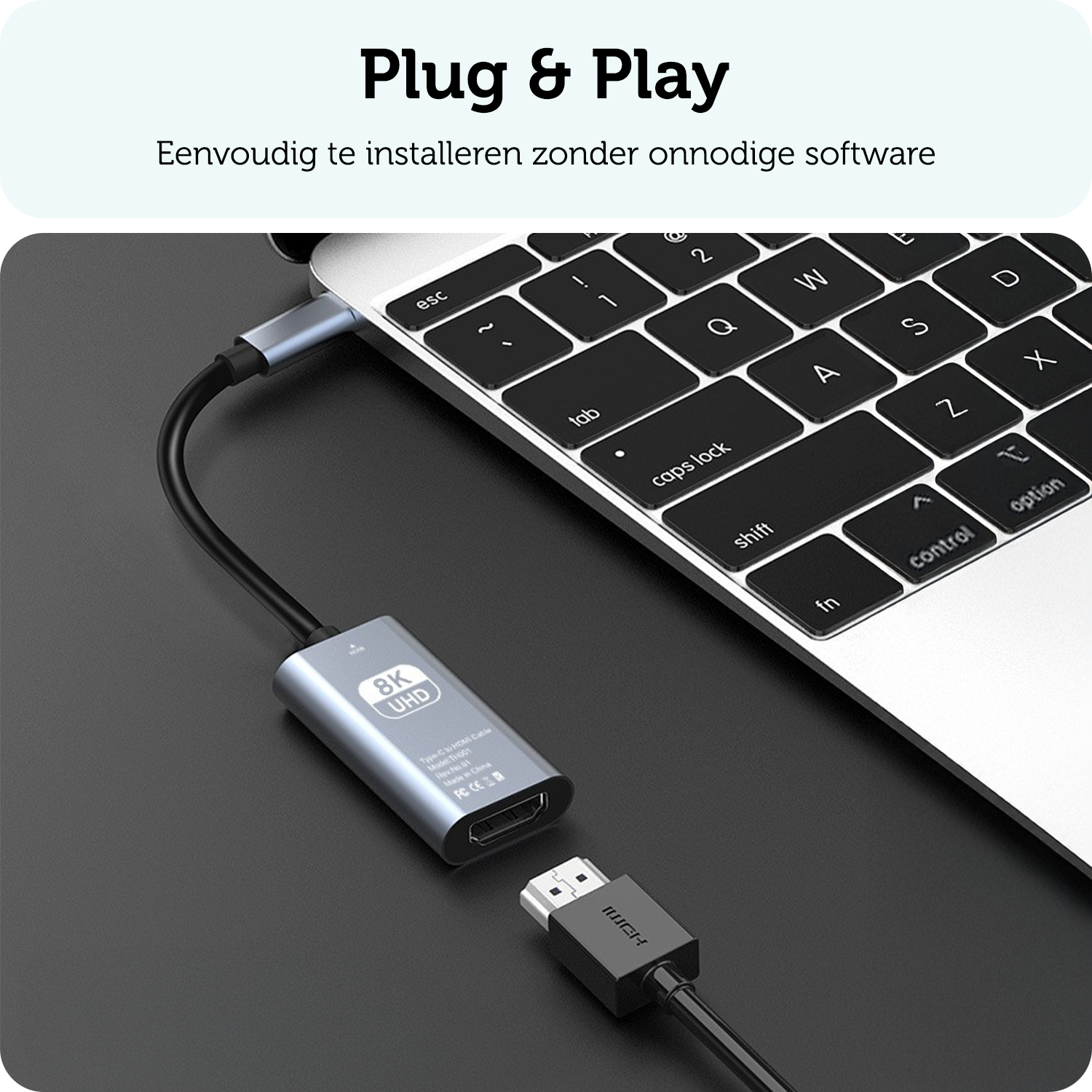 Forterra USB C naar HDMI Kabel Premium Kwaliteit 8K 60 Hz – USB C naar HDMI Adapter 15 cm - Zwart