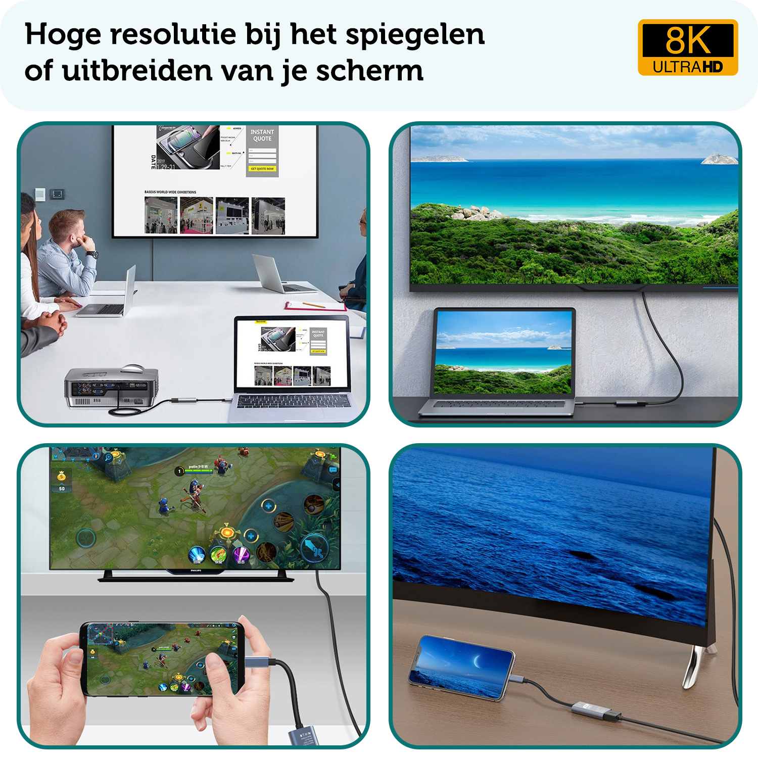 Forterra USB C naar HDMI Kabel Premium Kwaliteit 8K 60 Hz – USB C naar HDMI Adapter 15 cm - Zwart