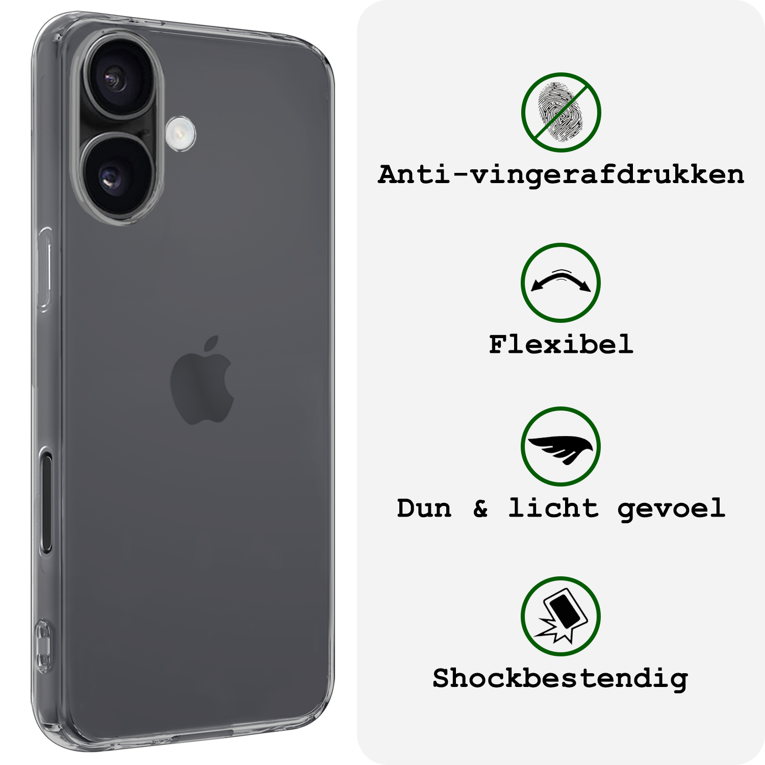BASEY. Hoes Geschikt voor iPhone 16 Hoesje Siliconen Back Cover Case Met Screenprotector - Hoesje Geschikt voor iPhone 16 Hoes Cover Hoesje - Transparant