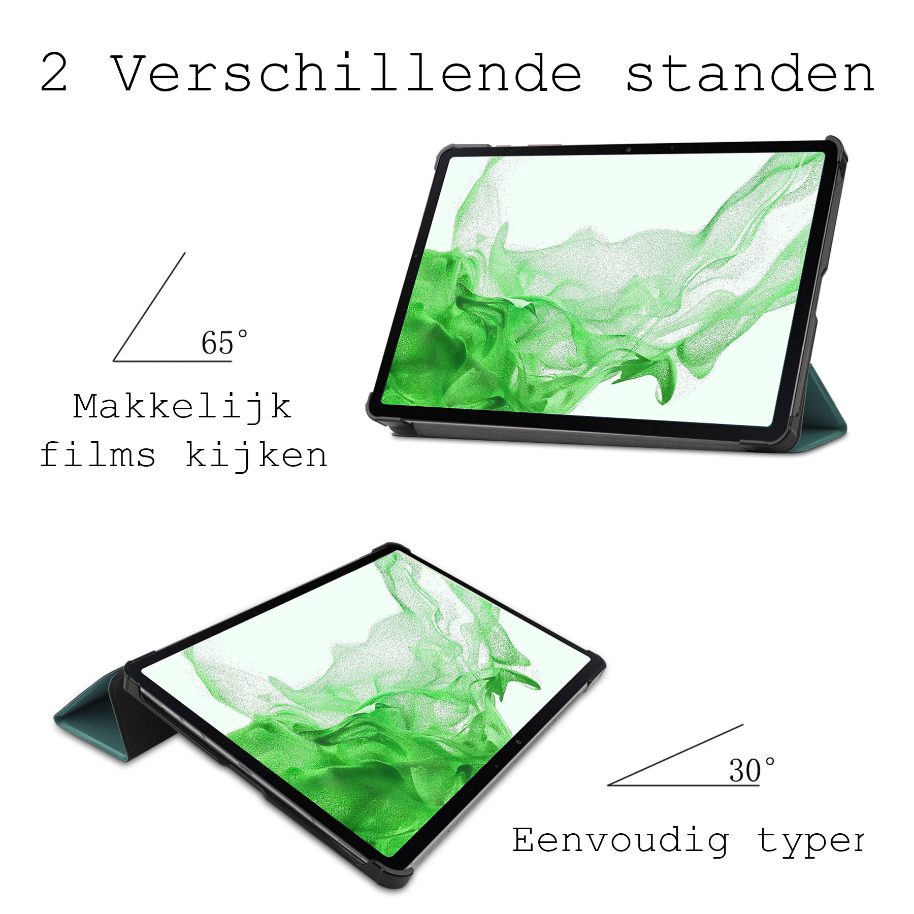 BASEY. Hoesje Geschikt voor Samsung Galaxy Tab S10 Plus Hoes Case Tablet Hoesje Tri-fold Met Uitsparing Geschikt voor S Pen - Hoes Geschikt voor Samsung Tab S10 Plus Hoesje Hard Cover Bookcase Hoes - Donkergroen