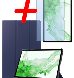 BASEY. BASEY. Samsung Galaxy Tab S10 Plus Hoesje Met Uitsparing S Pen Met Screenprotector - Donkerblauw