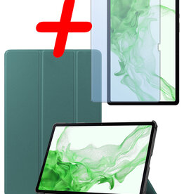 BASEY. BASEY. Samsung Galaxy Tab S10 Plus Hoesje Met Uitsparing S Pen Met Screenprotector - Donkergroen