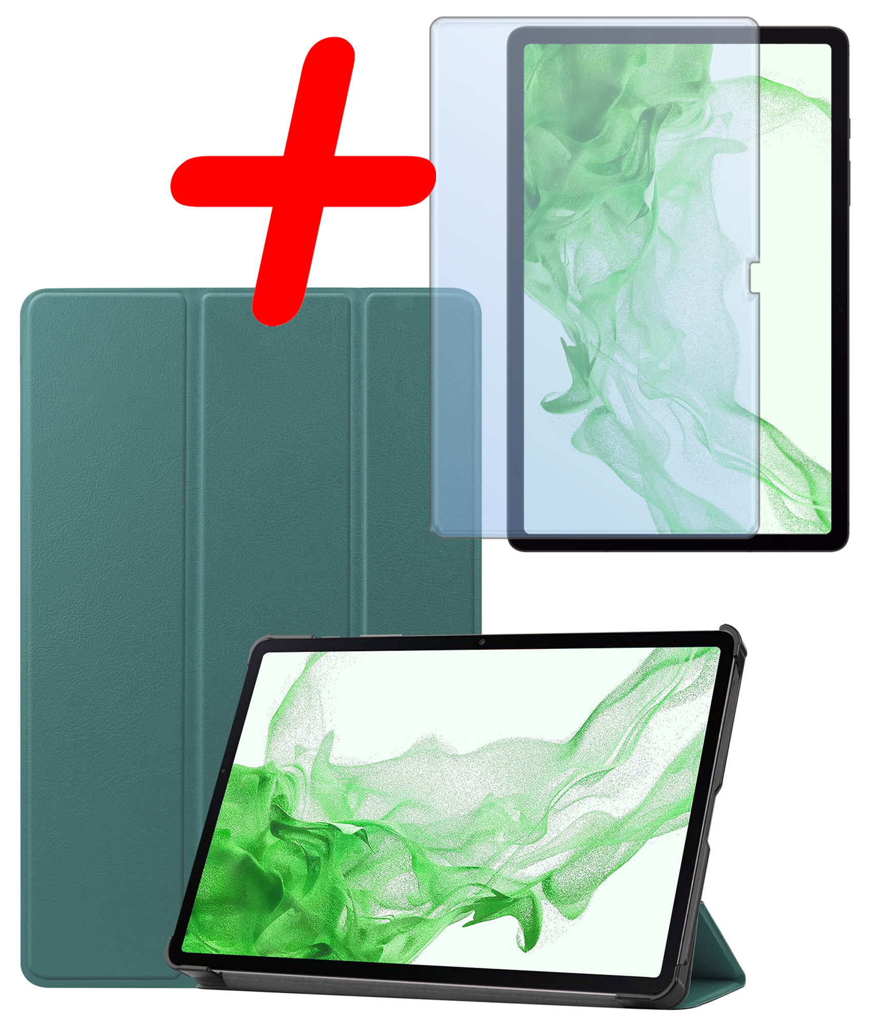 BASEY. Hoesje Geschikt voor Samsung Galaxy Tab S10 Plus Hoes Case Tablet Hoesje Tri-fold Met Uitsparing Geschikt voor S Pen Met Screenprotector - Hoes Geschikt voor Samsung Tab S10 Plus Hoesje Hard Cover Bookcase Hoes - Donkergroen