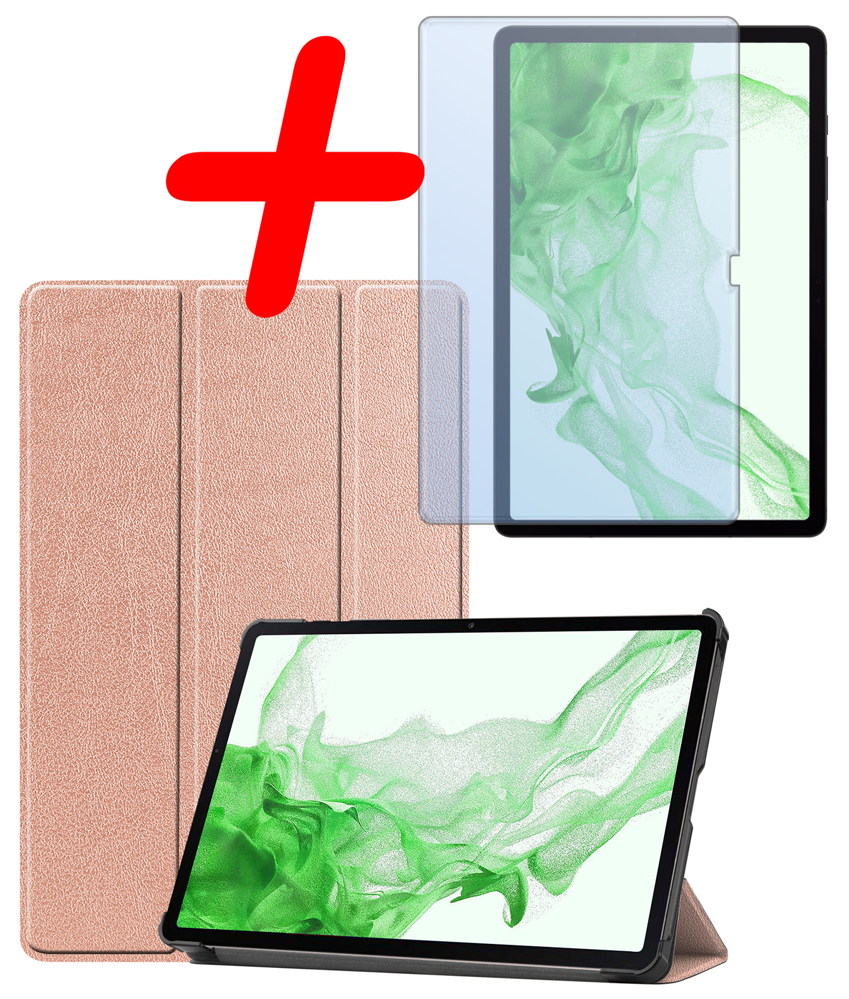 BASEY. Hoesje Geschikt voor Samsung Galaxy Tab S10 Plus Hoes Case Tablet Hoesje Tri-fold Met Uitsparing Geschikt voor S Pen Met Screenprotector - Hoes Geschikt voor Samsung Tab S10 Plus Hoesje Hard Cover Bookcase Hoes - Rosé goud