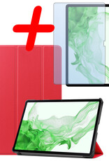 BASEY. Hoesje Geschikt voor Samsung Galaxy Tab S10 Plus Hoes Case Tablet Hoesje Tri-fold Met Uitsparing Geschikt voor S Pen Met Screenprotector - Hoes Geschikt voor Samsung Tab S10 Plus Hoesje Hard Cover Bookcase Hoes - Rood