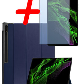 BASEY. BASEY. Samsung Galaxy Tab S10 Ultra Hoesje Met Uitsparing S Pen Met Screenprotector - Donkerblauw