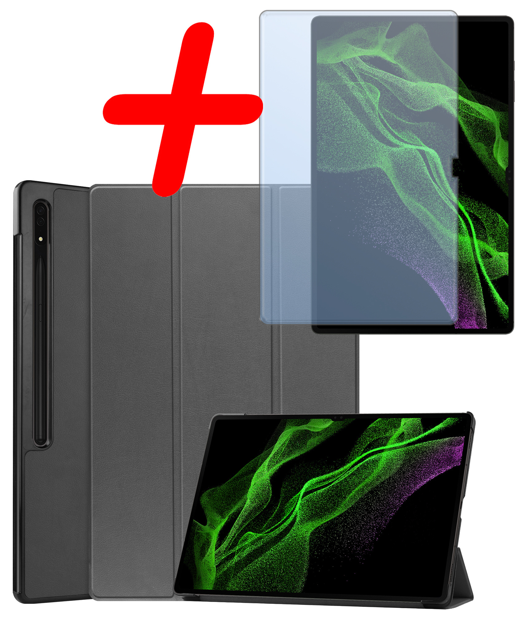 BASEY. Hoesje Geschikt voor Samsung Galaxy Tab S10 Ultra Hoes Case Tablet Hoesje Tri-fold Met Uitsparing Geschikt voor S Pen Met Screenprotector - Hoes Geschikt voor Samsung Tab S10 Ultra Hoesje Hard Cover Bookcase Hoes - Grijs