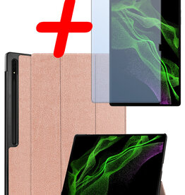 BASEY. BASEY. Samsung Galaxy Tab S10 Ultra Hoesje Met Uitsparing S Pen Met Screenprotector - Rose Goud