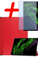 BASEY. Hoesje Geschikt voor Samsung Galaxy Tab S10 Ultra Hoes Case Tablet Hoesje Tri-fold Met Uitsparing Geschikt voor S Pen Met Screenprotector - Hoes Geschikt voor Samsung Tab S10 Ultra Hoesje Hard Cover Bookcase Hoes - Rood