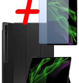 BASEY. BASEY. Samsung Galaxy Tab S10 Ultra Hoesje Met Uitsparing S Pen Met Screenprotector - Zwart