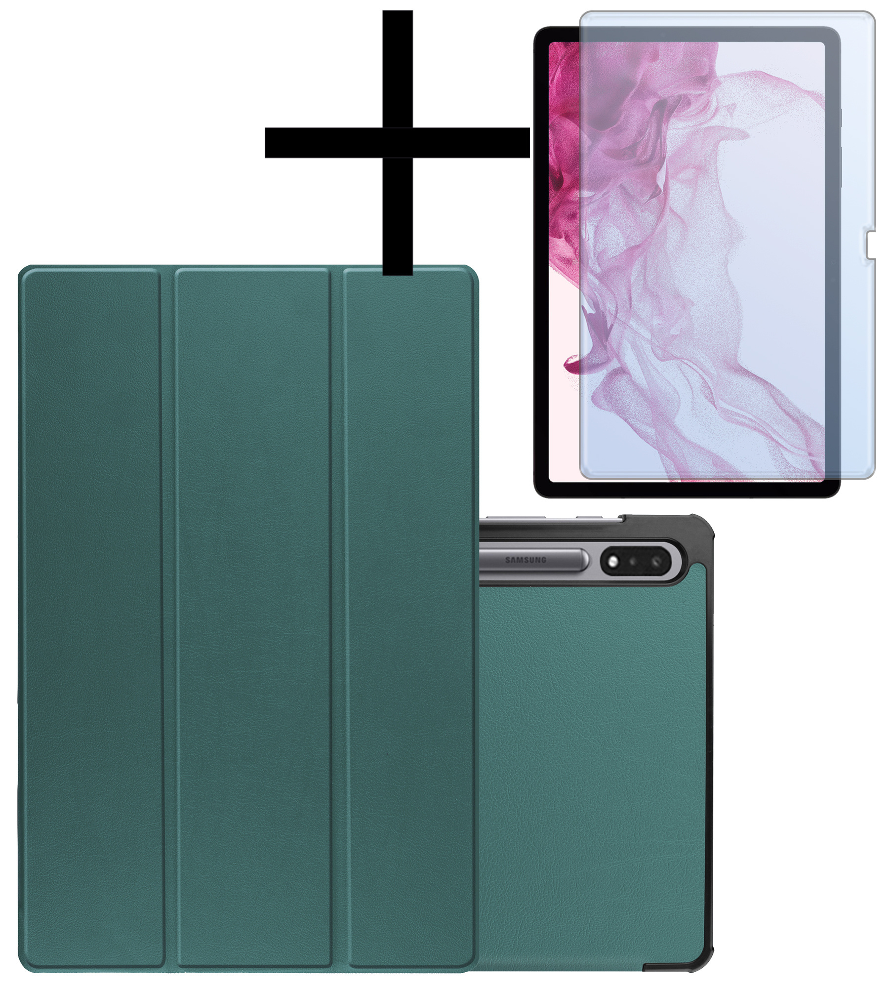 NoXx Hoesje Geschikt voor Samsung Galaxy Tab S10 Plus Hoesje Case Hard Cover Hoes Book Case Met Uitsparing Geschikt voor S Pen Met Screenprotector - Donkergroen