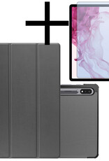 NoXx Hoesje Geschikt voor Samsung Galaxy Tab S10 Plus Hoesje Case Hard Cover Hoes Book Case Met Uitsparing Geschikt voor S Pen Met Screenprotector - Grijs