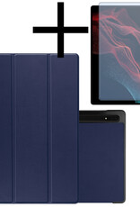 NoXx Hoesje Geschikt voor Samsung Galaxy Tab S10 Ultra Hoesje Case Hard Cover Hoes Book Case Met Uitsparing Geschikt voor S Pen Met Screenprotector - Donkerblauw