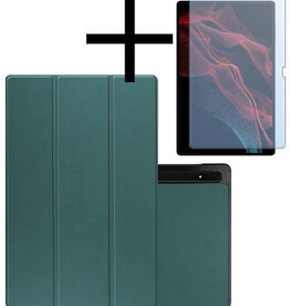 NoXx NoXx Samsung Galaxy Tab S10 Ultra Hoesje Met Uitsparing S Pen Met Screenprotector - Donkergroen
