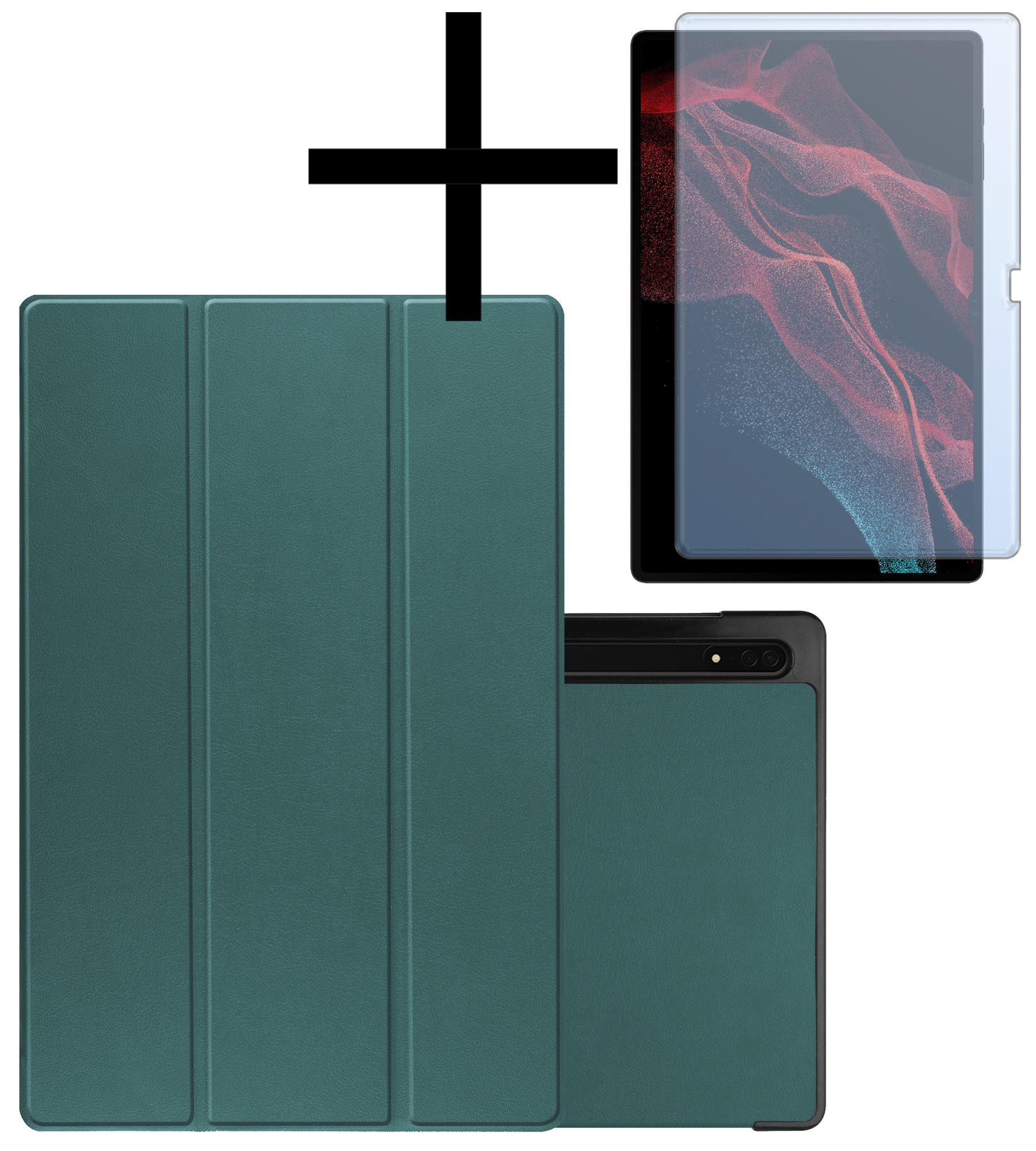 NoXx Hoesje Geschikt voor Samsung Galaxy Tab S10 Ultra Hoesje Case Hard Cover Hoes Book Case Met Uitsparing Geschikt voor S Pen Met Screenprotector - Donkergroen