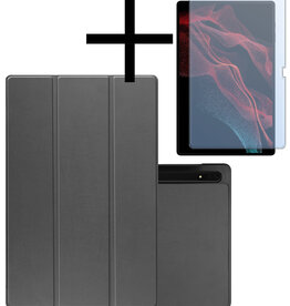 NoXx NoXx Samsung Galaxy Tab S10 Ultra Hoesje Met Uitsparing S Pen Met Screenprotector - Grijs