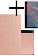 NoXx Hoesje Geschikt voor Samsung Galaxy Tab S10 Ultra Hoesje Case Hard Cover Hoes Book Case Met Uitsparing Geschikt voor S Pen Met Screenprotector - Rosé goud