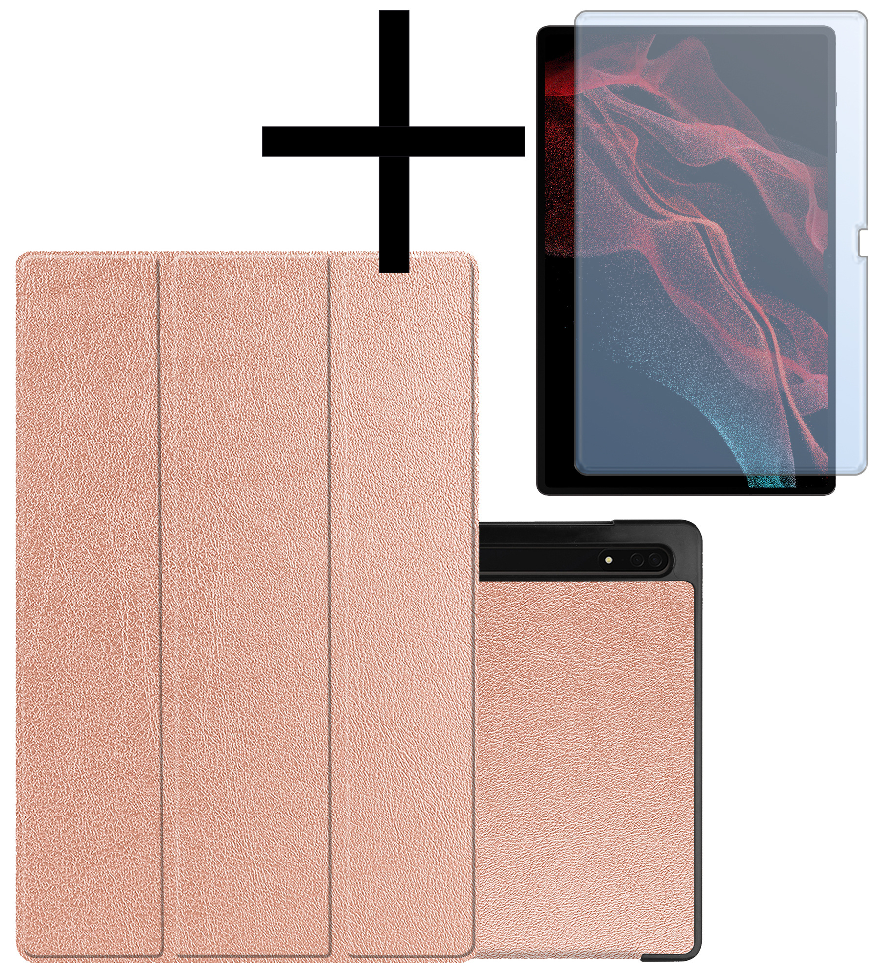 NoXx Hoesje Geschikt voor Samsung Galaxy Tab S10 Ultra Hoesje Case Hard Cover Hoes Book Case Met Uitsparing Geschikt voor S Pen Met Screenprotector - Rosé goud