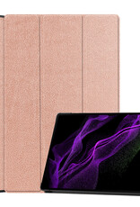 Nomfy Hoes Geschikt voor Samsung Galaxy Tab S10 Ultra Hoes Tri-fold Tablet Hoesje Case Met Uitsparing Geschikt voor S Pen - Hoesje Geschikt voor Samsung Tab S10 Ultra Hoesje Hardcover Bookcase - Rosé goud