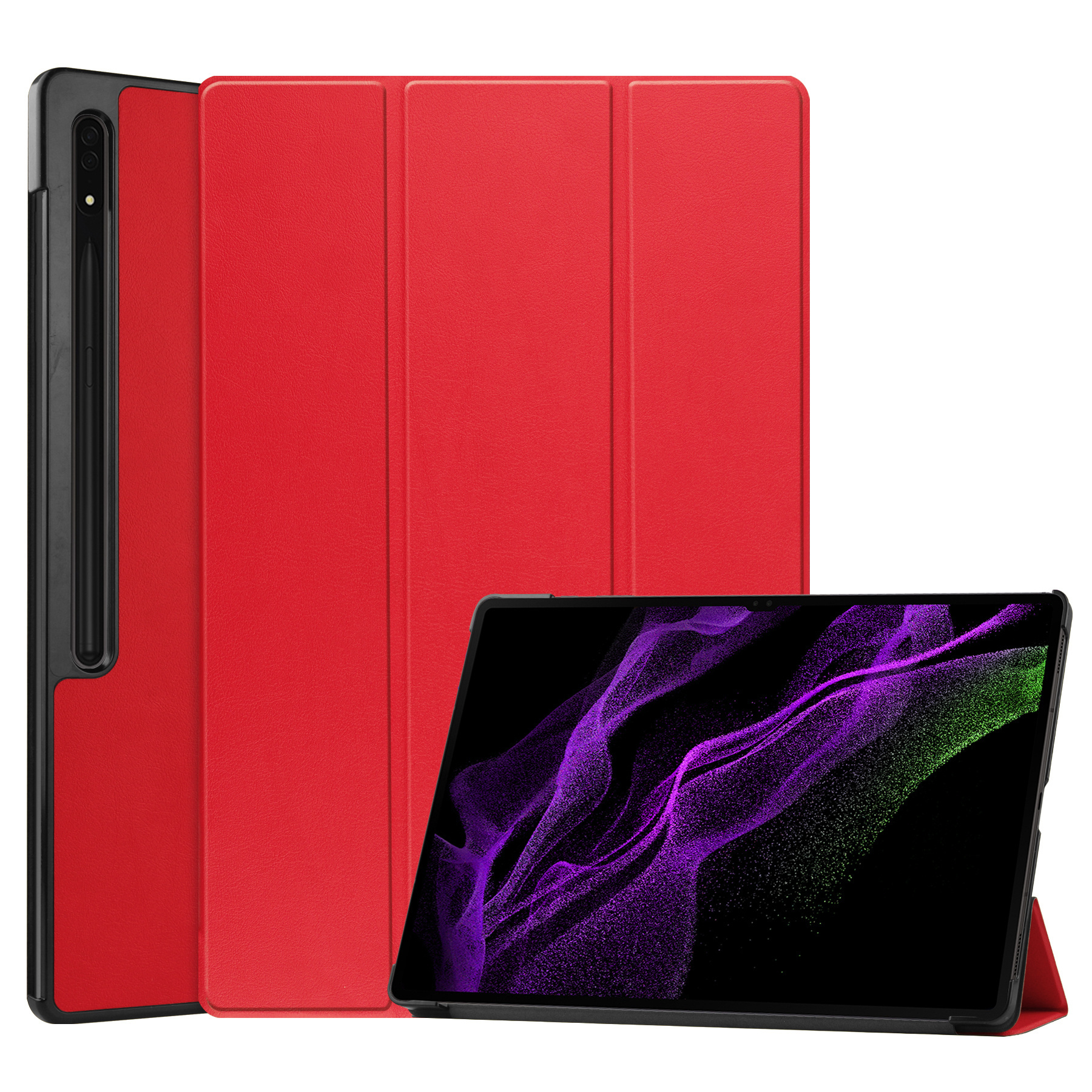 Nomfy Hoes Geschikt voor Samsung Galaxy Tab S10 Ultra Hoes Tri-fold Tablet Hoesje Case Met Uitsparing Geschikt voor S Pen - Hoesje Geschikt voor Samsung Tab S10 Ultra Hoesje Hardcover Bookcase - Rood