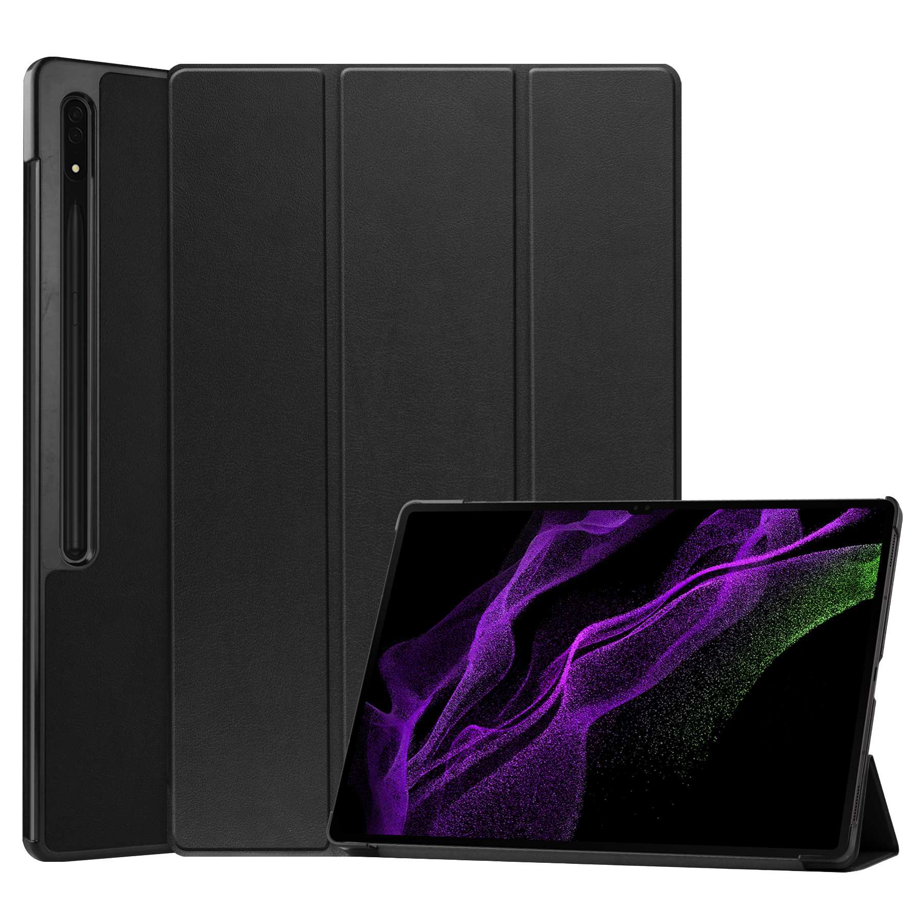 Nomfy Hoes Geschikt voor Samsung Galaxy Tab S10 Ultra Hoes Tri-fold Tablet Hoesje Case Met Uitsparing Geschikt voor S Pen - Hoesje Geschikt voor Samsung Tab S10 Ultra Hoesje Hardcover Bookcase - Zwart