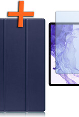Nomfy Hoes Geschikt voor Samsung Galaxy Tab S10 Plus Hoes Tri-fold Tablet Hoesje Case Met Uitsparing Geschikt voor S Pen Met Screenprotector - Hoesje Geschikt voor Samsung Tab S10 Plus Hoesje Hardcover Bookcase - Donkerblauw