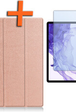 Nomfy Hoes Geschikt voor Samsung Galaxy Tab S10 Plus Hoes Tri-fold Tablet Hoesje Case Met Uitsparing Geschikt voor S Pen Met Screenprotector - Hoesje Geschikt voor Samsung Tab S10 Plus Hoesje Hardcover Bookcase - Rosé goud