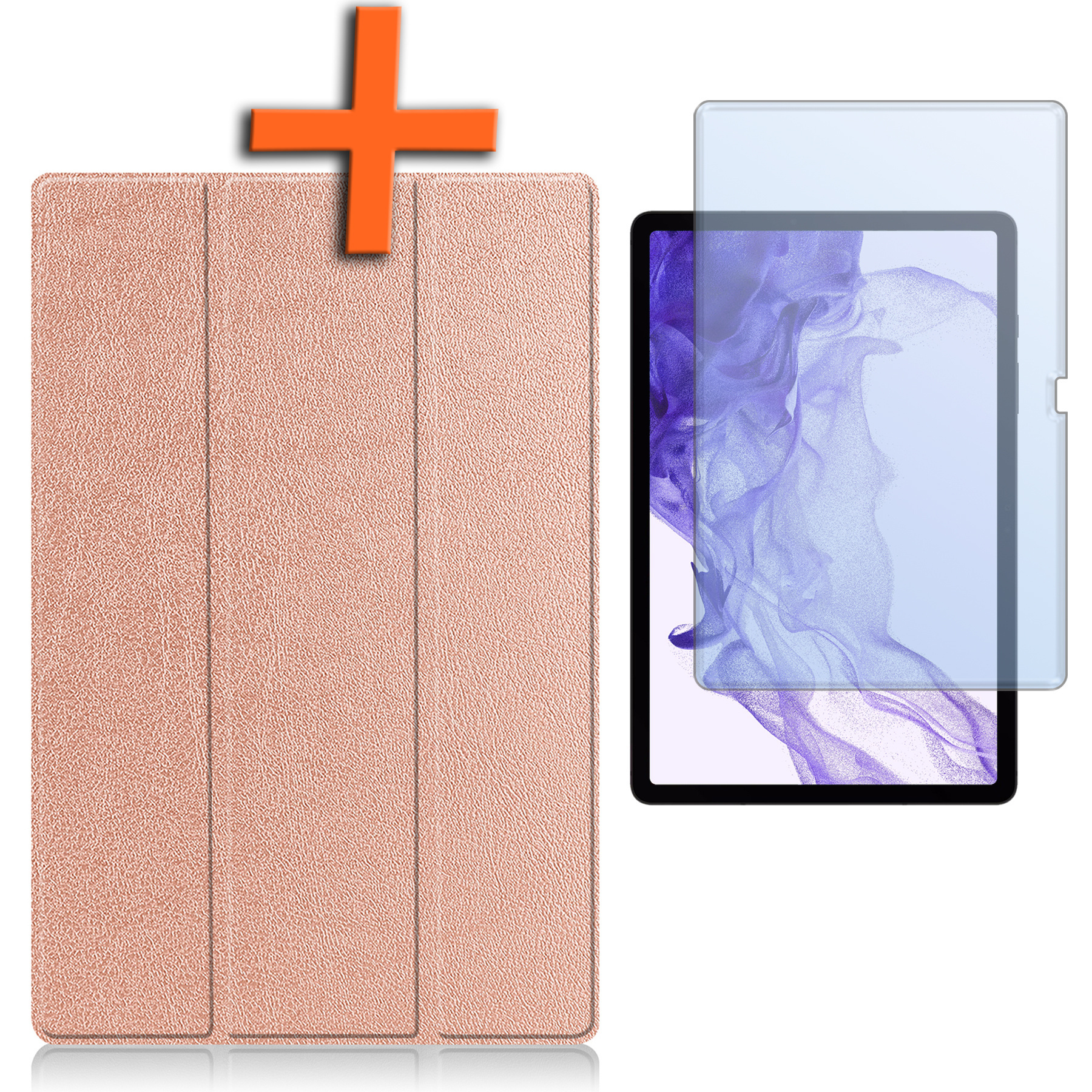 Nomfy Hoes Geschikt voor Samsung Galaxy Tab S10 Plus Hoes Tri-fold Tablet Hoesje Case Met Uitsparing Geschikt voor S Pen Met Screenprotector - Hoesje Geschikt voor Samsung Tab S10 Plus Hoesje Hardcover Bookcase - Rosé goud