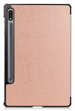 Nomfy Hoes Geschikt voor Samsung Galaxy Tab S10 Plus Hoes Tri-fold Tablet Hoesje Case Met Uitsparing Geschikt voor S Pen Met Screenprotector - Hoesje Geschikt voor Samsung Tab S10 Plus Hoesje Hardcover Bookcase - Rosé goud