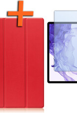 Nomfy Hoes Geschikt voor Samsung Galaxy Tab S10 Plus Hoes Tri-fold Tablet Hoesje Case Met Uitsparing Geschikt voor S Pen Met Screenprotector - Hoesje Geschikt voor Samsung Tab S10 Plus Hoesje Hardcover Bookcase - Rood