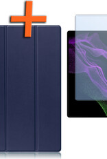 Nomfy Hoes Geschikt voor Samsung Galaxy Tab S10 Ultra Hoes Tri-fold Tablet Hoesje Case Met Uitsparing Geschikt voor S Pen Met Screenprotector - Hoesje Geschikt voor Samsung Tab S10 Ultra Hoesje Hardcover Bookcase - Donkerblauw