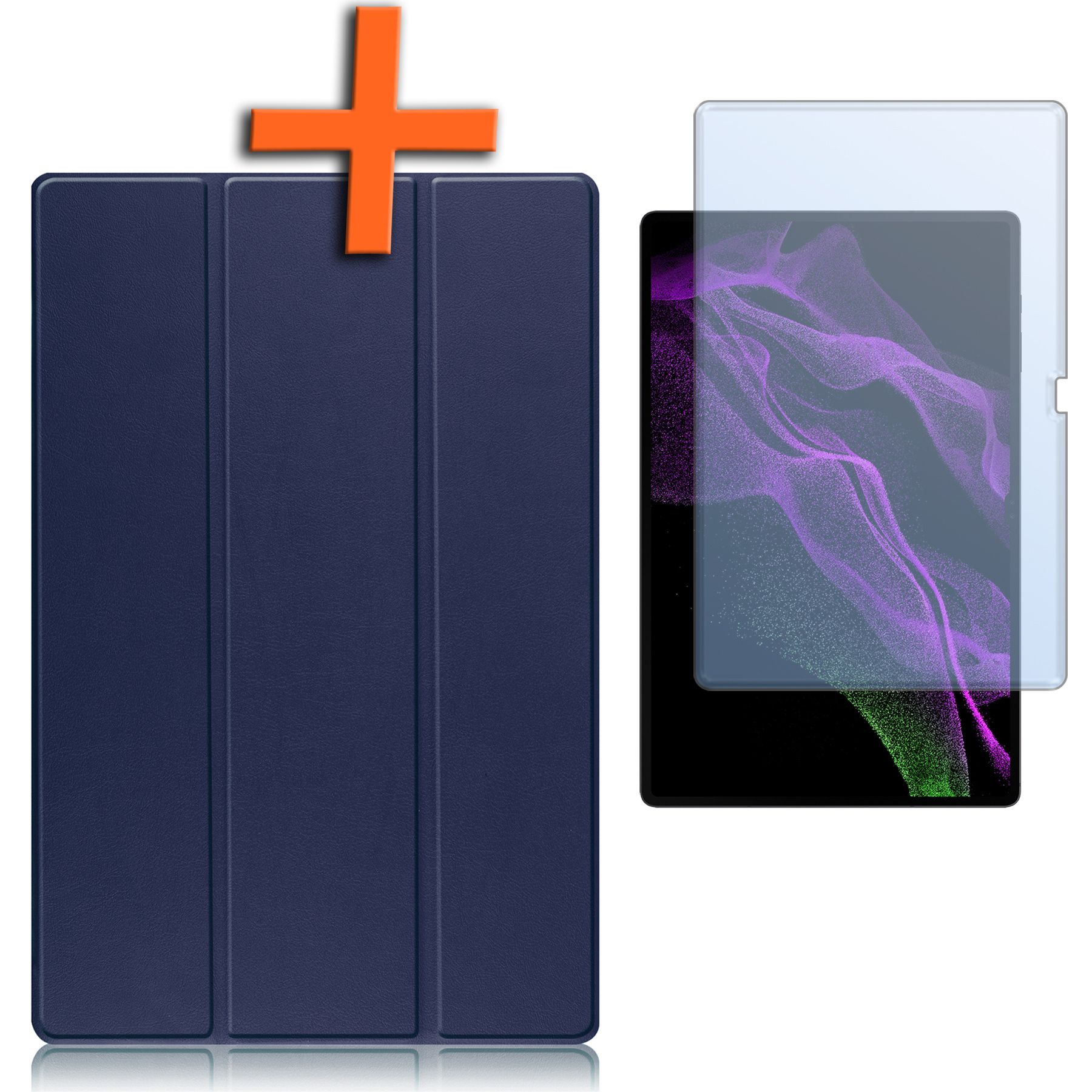 Nomfy Hoes Geschikt voor Samsung Galaxy Tab S10 Ultra Hoes Tri-fold Tablet Hoesje Case Met Uitsparing Geschikt voor S Pen Met Screenprotector - Hoesje Geschikt voor Samsung Tab S10 Ultra Hoesje Hardcover Bookcase - Donkerblauw