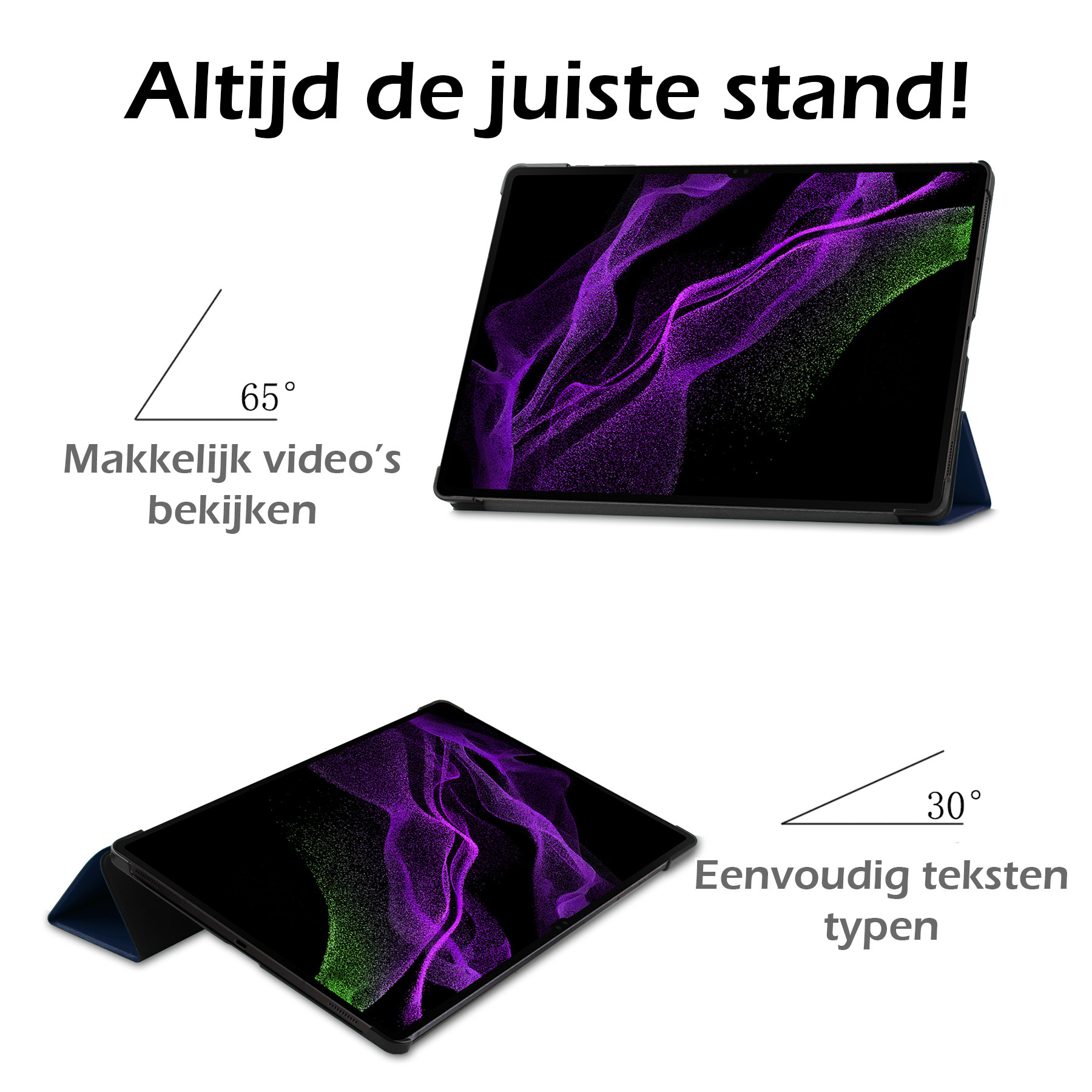 Nomfy Hoes Geschikt voor Samsung Galaxy Tab S10 Ultra Hoes Tri-fold Tablet Hoesje Case Met Uitsparing Geschikt voor S Pen Met Screenprotector - Hoesje Geschikt voor Samsung Tab S10 Ultra Hoesje Hardcover Bookcase - Donkerblauw